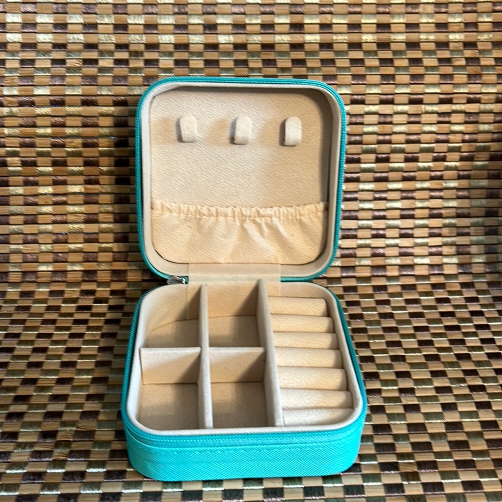 Travel Jewelry Case. Zips Closed. Light Green.